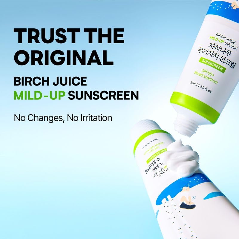 Birch Juice Mild-Up UV Lock SPF 50+ Sunscreen - Lightweight Zinc Oxide Formula for Sensitive Skin | 1.69 Fl Oz