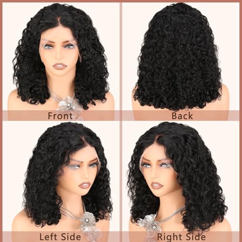 Bouncy Curly Wig Human Hair with Spiral End, 13x4 Lace Frontal Burmese Curly Bob Wigs, Water Wave Brazilian Pre Plucked Wigs for Black Women Natural Color 16 Inch