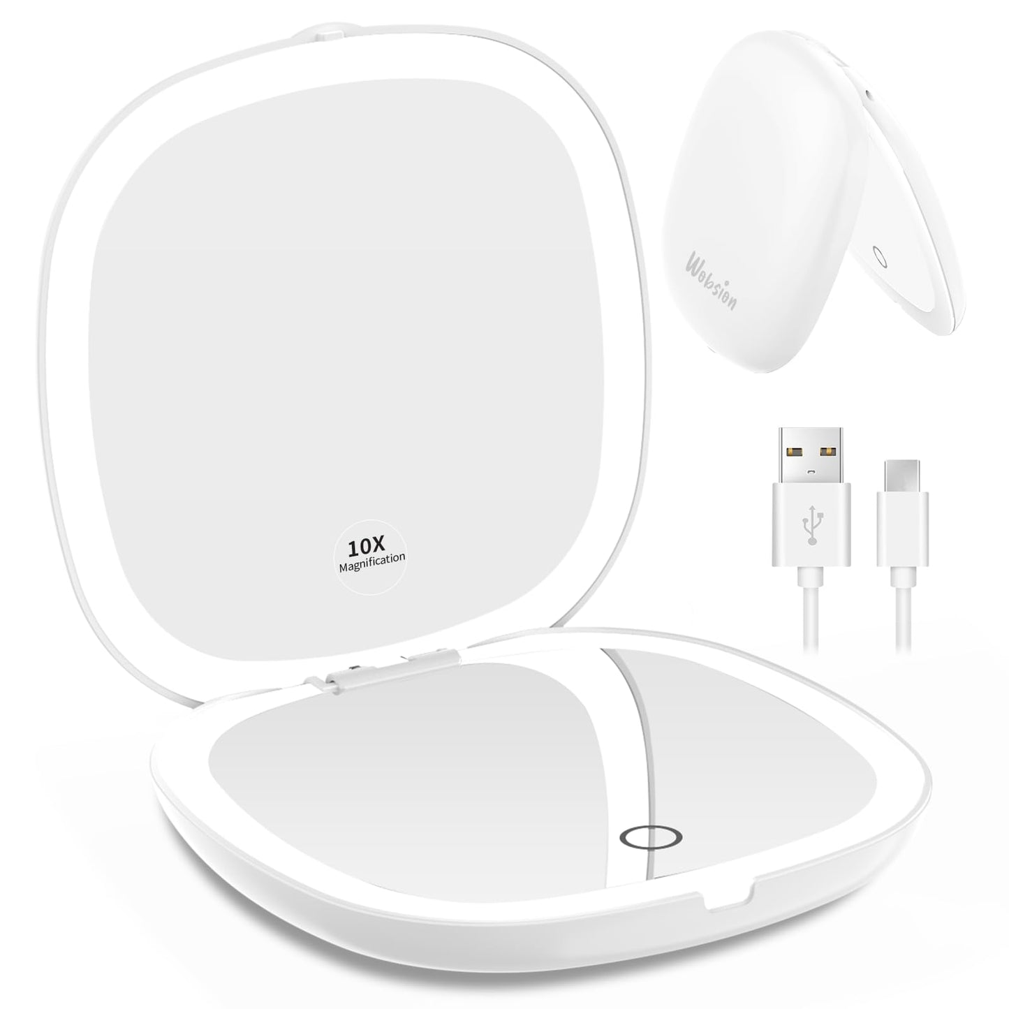 WOBSION 1x/10x Rechargeable Lighted Travel Makeup Mirror