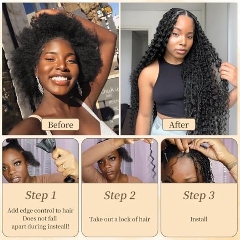 Human Braiding Hair for Boho Knotless Braids 3 Bundles 20 Inches 150g Deep Wave 10A Brazilian Virgin Human Bohemian Hair for Braiding Natural Black 1B