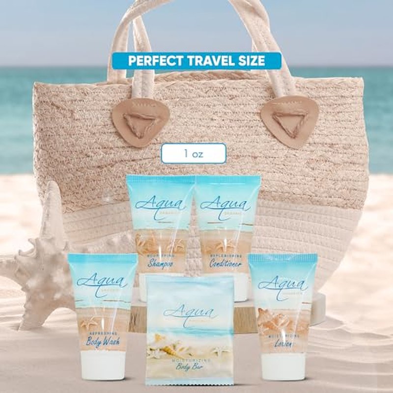 Aqua Organics Hotel Soaps & Toiletries Bulk Set | 1-Shoppe Amenities Kit | 1oz Shampoo & Conditioner, Body Wash, Lotion, 1oz Bar Soap | Travel Size | 150 Pieces