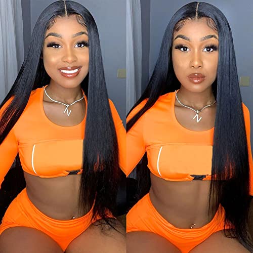 Metamuclia Straight Lace Front Wigs Human Hair Pre Plucked 180% Density 13x4 Frontal Wigs 26 Inch HD Transparent Lace Wig 10A Brazilian Virgin Wigs for Women with Baby Hair Natural Hairline