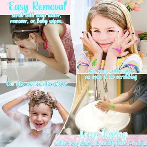 TEUVO Glitter Tattoo Kit for Kids, 50 Glitter Colors, 199 Stencils, 2 Gem Stickers, 4 Glue, 5 Brushes Body Face Arts Glitter Makeup Temporary Tattoos for Girls Halloween Christmas Birthday Party Gifts