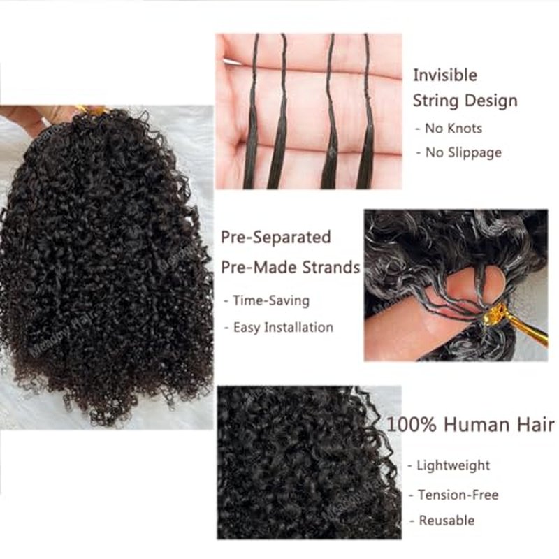 Knotless Pre Separated Human Hair Crochet Extensions for Braids Afro Kinky Curly Brazilian Virgin Feather Hair Bundles Boho Twist Braiding Hair for Black Women 22inch 60g