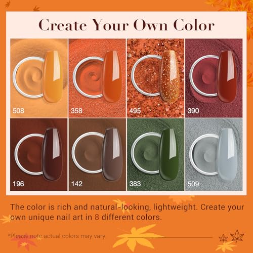 AZUREBEAUTY Dip Nails Powder Starter Kit, Maple Grey Sage Green Dark 8 Colors Set with Nail Sticks, Fall Nail Art Base Glossy/Matte Top Coat Activator Essential Liquid Manicure DIY Salon 30 PCS