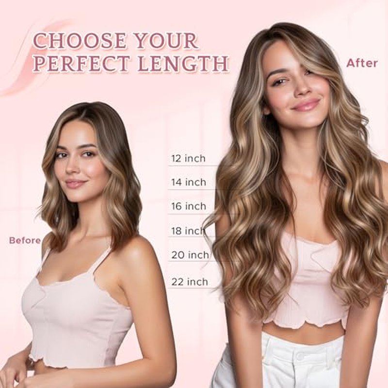 One Piece Clip in Hair Extensions 100% Real Human Hair 3/4 Full Head Hair with Upgraded V-Shaped Weft 5 Clips in Hair Extensions for Women, £¨18 Inch, #12P613 Golden Brown mixed Bleach Blonde£©