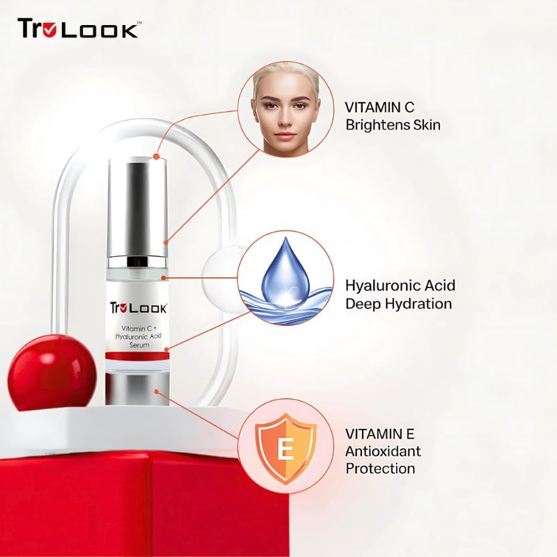 TruLook Vitamin C + hyaluronic Acid Serum for face, Anti Aging, Anti Wrinkle, Improves Dark Spots, Tone, & Fine Lines Made in USA