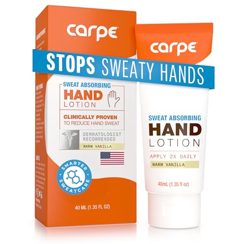 Carpe Sweat Absorbing Hand Lotion, A dermatologist-recommended, smooth lotion that helps stop hand sweat, Great for hyperhidrosis (Warm Vanilla)