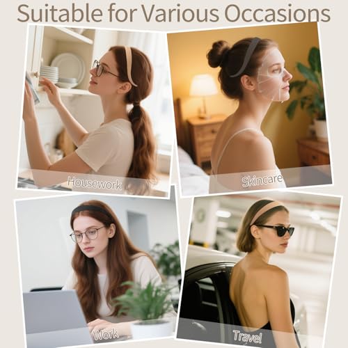 Thin Headbands for Glasses Wearers Sunglass Headband for Eyewear Non Slip 6Pcs Plain Plastic Skinny Hair Bands with Teeth for Women Girls No Pressure No Headache Neutral Brown Black