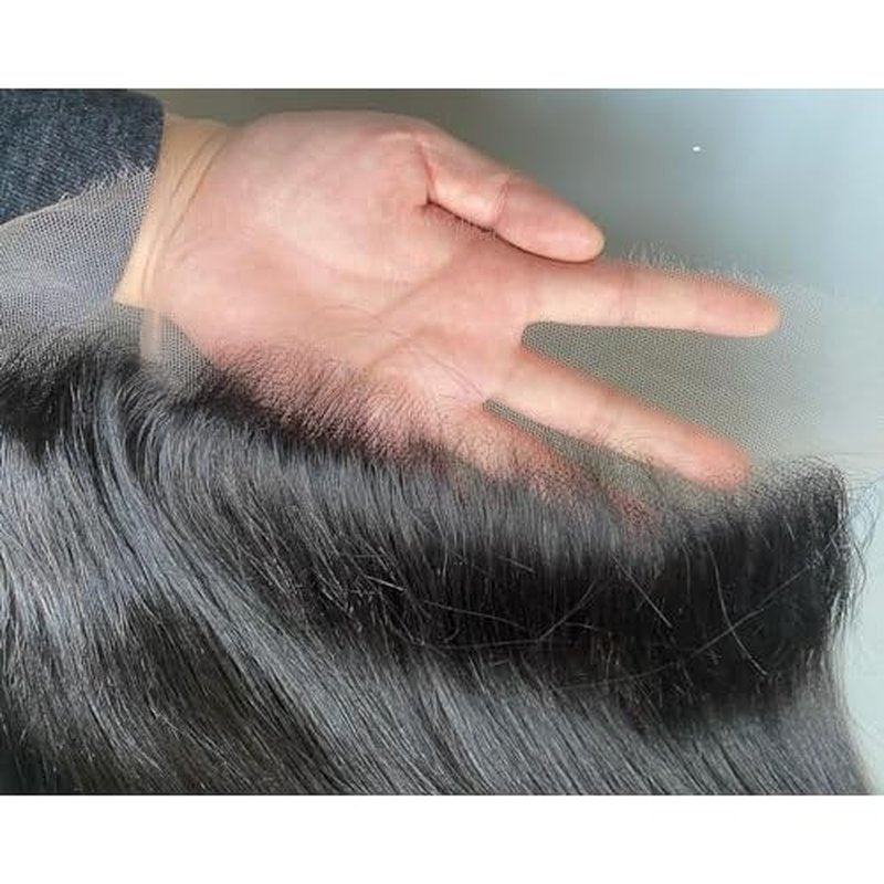 13x6 HD Swiss Lace Melt Skin Lace Closure Long Deep Parting Raw Hair Materials Straight Style Much Fuller with Natural Hair Line Human Hair Natural Black Color (16inch, HD 13x6 lace frontal)