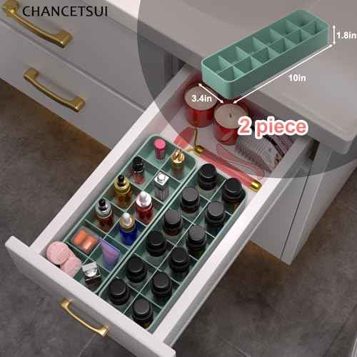 Organizer Holder for Lipstick Nail Polish: Lip Gloss Makeup Storage Drawer Organizers, Vanity Small Perfume Rack Plastic Tray Lipgloss Mascara Holders Stand Cosmetic Display Case 24 Spaces, Green