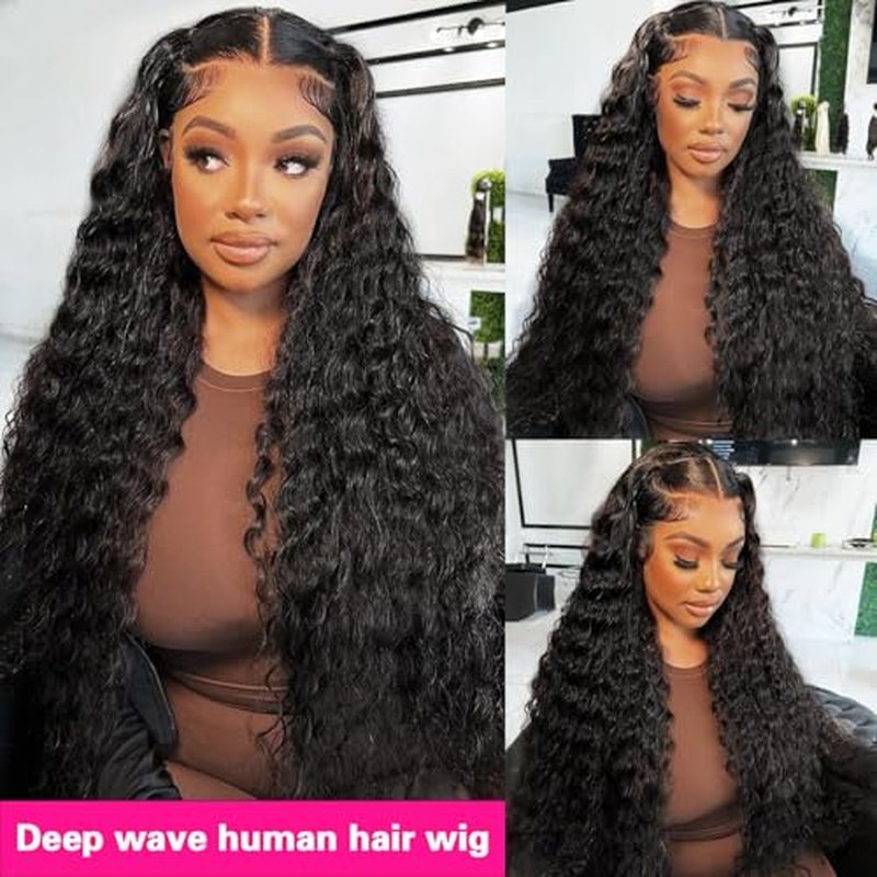 Deep Wave Lace Front Wigs Human Hair Pre Plucked 220% Density 13x4 HD Transparent Lace Closure Wigs Human Hair for Women 24 Inch Curly Lace Frontal Wig Brazilian Virgin Hair