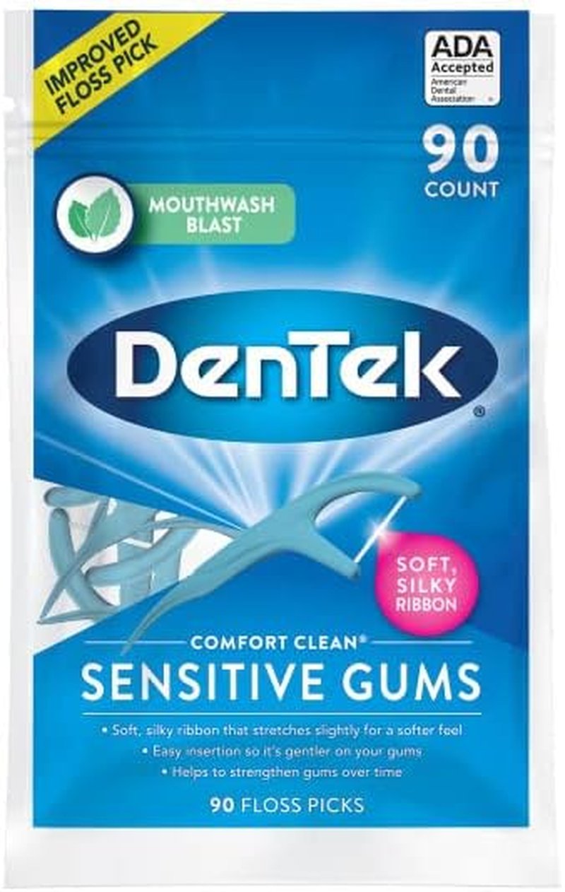 DenTek Comfort Clean Floss Picks - Soft Ribbon for Sensitive Teeth | 90 Count (Pack of 6)