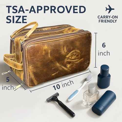 RUSTIC TOWN Leather Toiletry Bag - Men Shaving Ditty Kit - Women Cosmetic Bag Makeup Organizer for Travel Size Toiletries