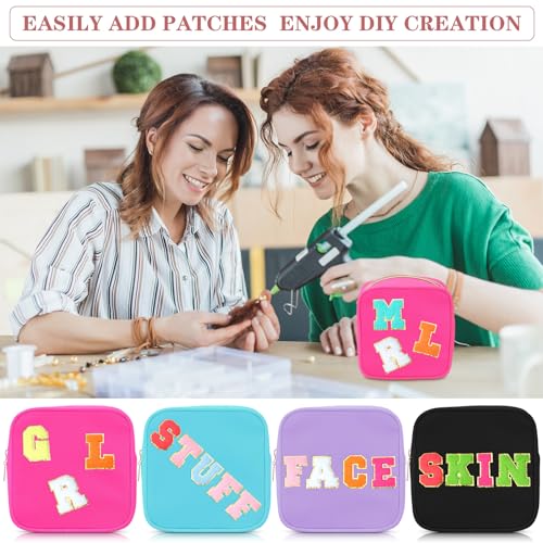 Hushee 4 Pcs Nylon Makeup Bag Preppy Zipper Pouch Waterproof Nylon Toiletry Storage Bag for Women(Mini,Black, Fuchsia, Mint, Grape)