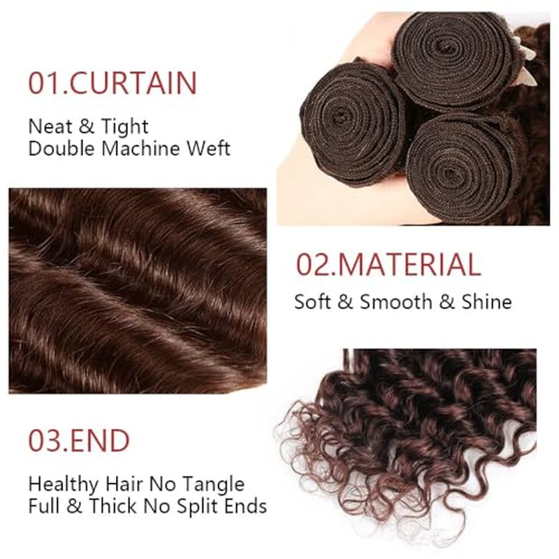28 30 32 inch Dark Brown Bundles Human Hair #4 Deep Wave Bundle Chocolate Brown Human Hair Bundles #4 Wet and Wavy Bundle