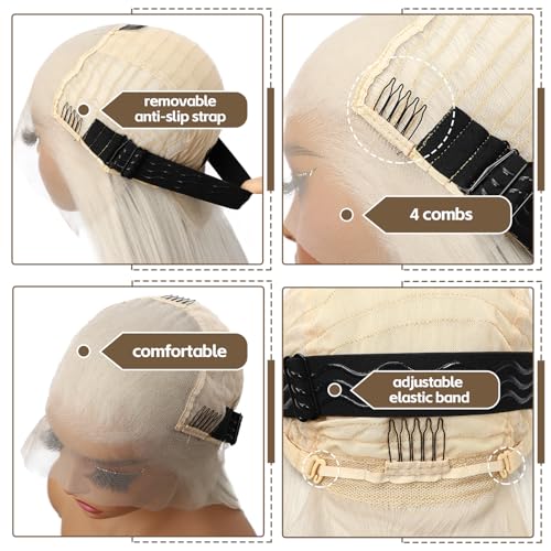 13X6 Platinum Blonde Synthetic Lace Front Wig Glueless Wig for Women Long Straight Pre-Plucked Hairline Ready to Wear Wigs 26 Inch Cosplay Party Use