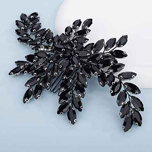 Teyglen Bridal Black Crystal Rhinestones Shiny Hair Comb Back Side Hair Comb Wedding Headpiece Prom Party Festival Hair Accessories for Women and Girls