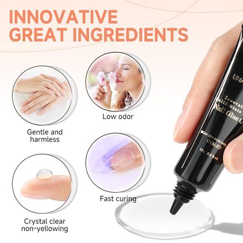 UNA GELLA Solid Nail Glue Gel 15ml Lamp Curing Needed Solid Soak Off U V/LED Lamp Required Super Strong Glue For Fake Acrylic Soft Gel Nail Tips Press On Nails Art Extension