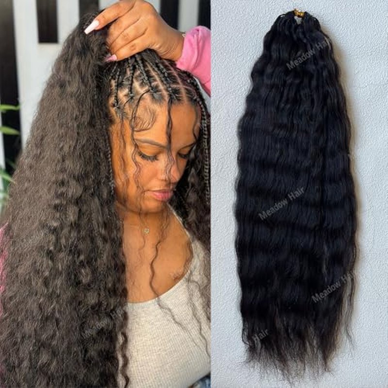 Knotless Crochet Human Hair Braids Extensions Pre Separated Wet and Wavy Brazilian Virgin Human Hair Braiding Bundles With Threading for Black Women Micro Link Meadow Hair 22inch 60g