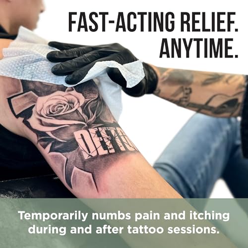 Wipe Outz NUMB Lidocaine Wipes - 3% Lidocaine Infused Tattoo Numbing Wipes - 8" x 7" (XL) Numbing & Cleansing Wipe for During and Tattoo Aftercare, Minor Cuts, Burns, Sunburns & Bug Bites (5 Pack)