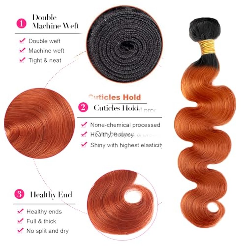26 28 30 inch Ginger Human Hair Bundles Ginger Body Wave Bundle 350 Body Wave Bundle Human Hair Extensions Orange Color For Women