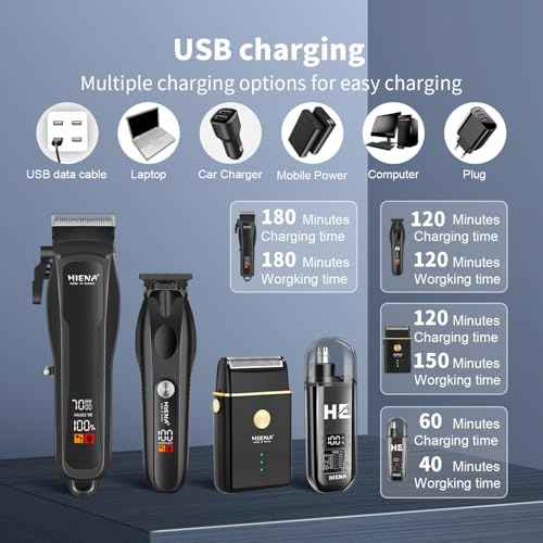 HIENA PRO Hair Clippers for Men Professional, Cordless Barber Clipper & T-Blade Beard/Hair Trimmer Set, Electric Razor Foil Shaver Nose Trimmer Barber Kit, Men's Hair Cutting Kit with LED Display
