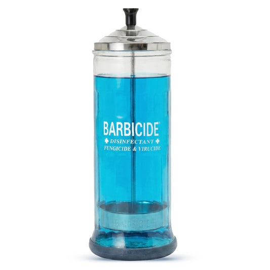 BARBICIDE Disinfecting Jar (Large - 37 Fl Oz) – Durable Glass Immersion Container with Stainless Steel Lid &Tray – Professional Tool Sanitizer for Combs, Brushes, Nail Tools & Implements