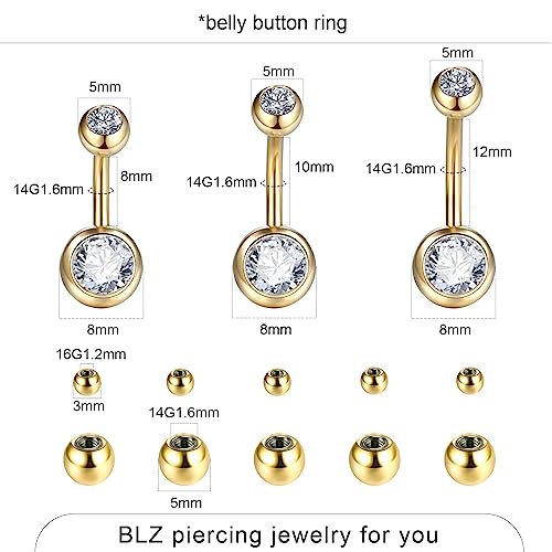 BLZ Piercing Kit Stainless Steel Piercing Needles 20G 18G 16G 14G 12G Belly Button Ring Ear Nose Septum Piercing Jewelry with Clamps Gloves Piercing Tools for Body Piercing