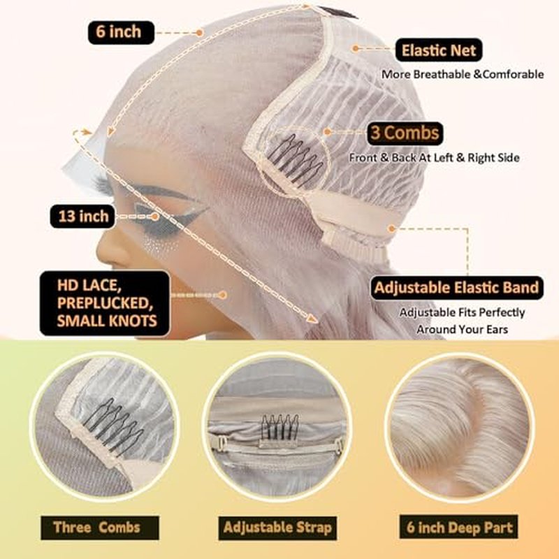 Grey Lace Front Wigs Human Hair Pre Plucked with Natural Hairline 13x6 Glueless Wigs Human Hair 180 Density Body Wave Lace Frontal Wig 24 Inch
