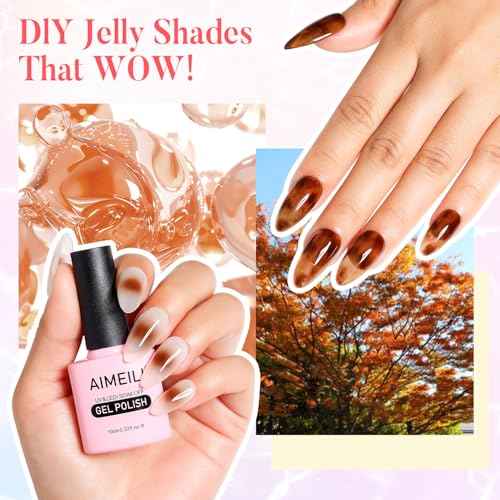 AIMEILI Transparent Icy Jelly Gel Nail Polish Soak Off U V LED Hema Free Nail Polish Vegan Cruelty-free Nail Salon Varnish 6 Color Set Kit of 78