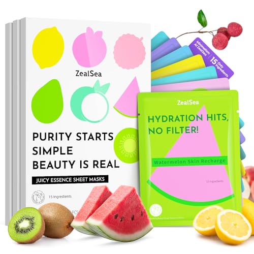 ZealSea Clean Beauty Face Masks Skincare, Minimalism 15 Ingredients Sheet Mask, Dopamine Color Design Facial Mask, Sleepover & Slumber Spa Party Supplies, Women Teen Girl Gifts Trendy Stuff, 21 Pack