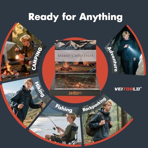 VEITORLD Gifts for Men Dad Him Christmas - Survival Gear and Equipment 12 in 1, Survival Kits - Cool Unique Fishing Hunting Birthday Gifts for Husband Teen Boy Boyfriend Women, Mens Stocking Stuffers