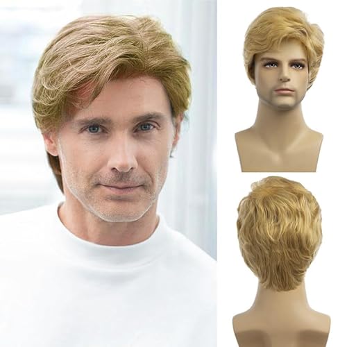 Baruisi Men Wigs Short Blonde Wig Synthetic Heat Resistant Natural Halloween Cosplay Hair Wig