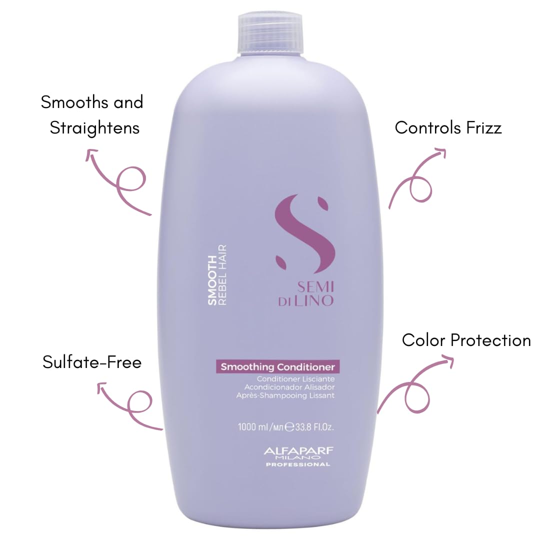 ALFAPARF MILANO Semi di Lino Smooth Conditioner for Frizzy and Rebel Hair - Detangles Hair - Controls Frizz - Straightens and Hydrates Unruly Hair, 33.8 fl. oz.