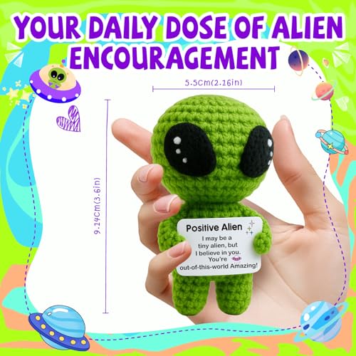 Christmas Stocking Stuffers for Adults - Funny Positive Alien Crochet Plush with Uplifting Message Card - Small Encouragement Gift for Women, Men,Teens, Friends, Ideal for Birthday, Graduation