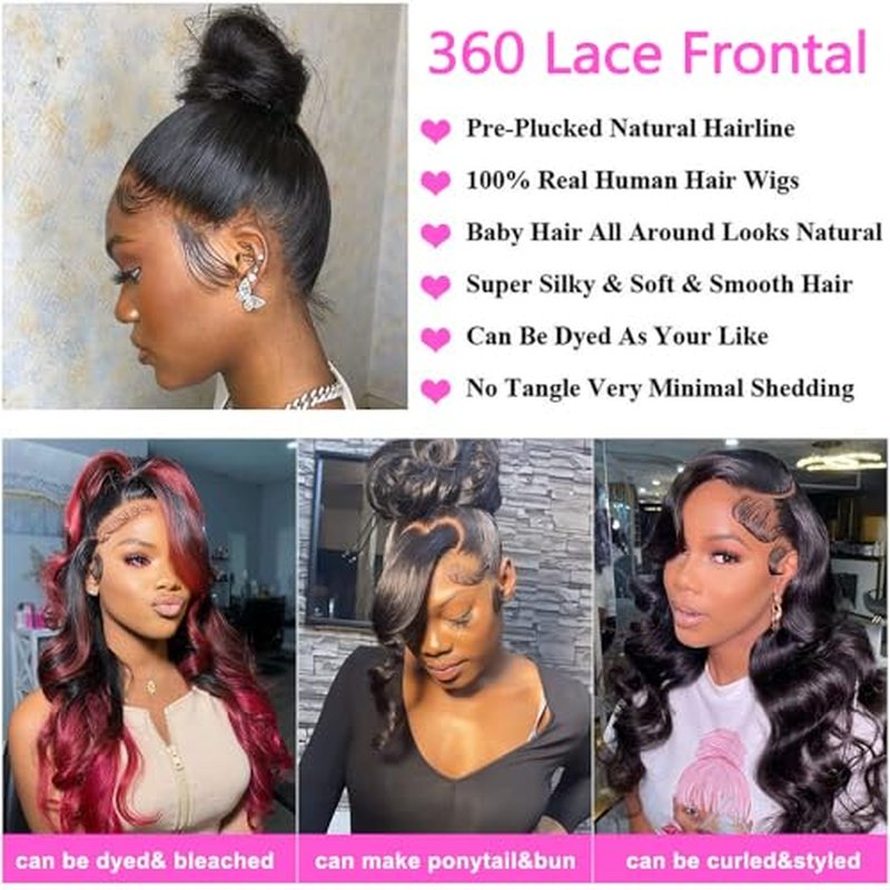 360 Lace Frontal 360 HD Transparent Full Lace 12A Unprocessed Brazilian Remy Human Hair Body Wave Frontal Bleachable Knots 150% Density Natural Color 22 Inch