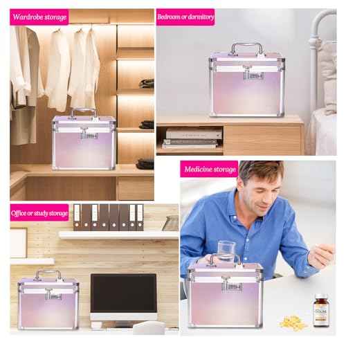 Girls Makeup Box Organizer Storage with Combination Lock, Pink Locking Makeup Cosmetic Train Case for Women, 9.96" x 6.8" x 7.79" Travel Make up Box Aurora