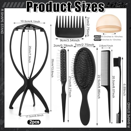 10 Pack Set 2 Wig Head Stand with 5 PCS Wig Brush Comb Hat Wig Holder Set for for Travel Home Use