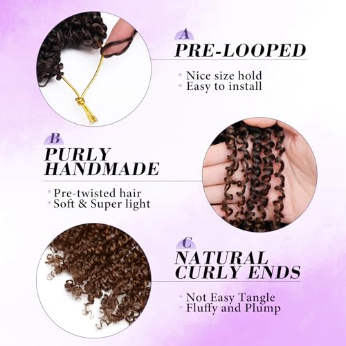 Yanky Twist Crochet Hair for black women 14 Inch 8 Packs 30 Stands/Pc,Pre-looped Fluffy Spring Mini Twist Passion Twist Ombre Brown Synthetic Crochet Braids Braiding Hair(14 Inch, T30-8P)