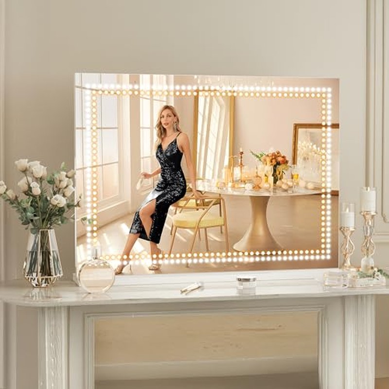 FENCHILIN Vanity Mirror with Lights 32"x 23" Makeup Mirror Lighted LED Makeup Vanity Mirror 3 Dimmable Modes Smart Touch Control Hollywood Mirror with Lights 10X Magnification White