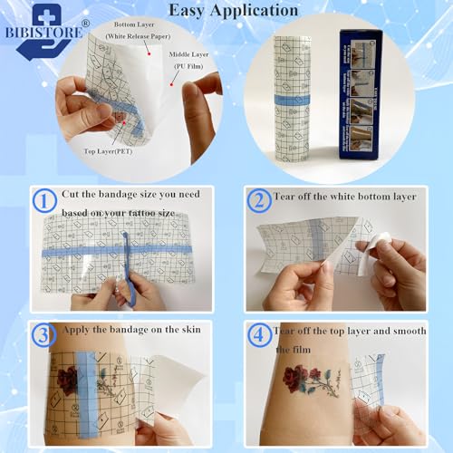 BIBISTORE Waterproof Tattoo Aftercare Bandage,7.87" x 11 Yard Transparent Dressing Film Roll,Tattoo Protective Cover up Tape,Tattoo Second Skin Adhesive Patch,Tattoo Healing Wrap,Tattoo Supplies