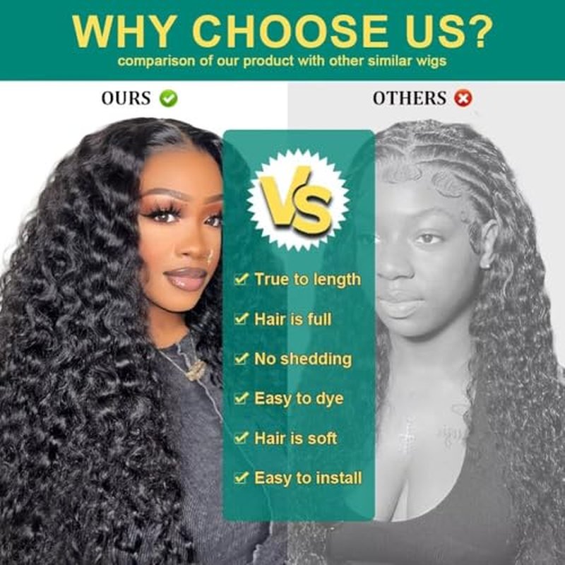 Sweetie 28 Inch Deep Wave Lace Front Wigs Human Hair 210% Density 13x4 HD Transparent Lace Frontal Wigs Deep Curly Human Hair Wig for Women 12A Deep Curly Wigs Human Hair Pre Plucked with Baby Hair