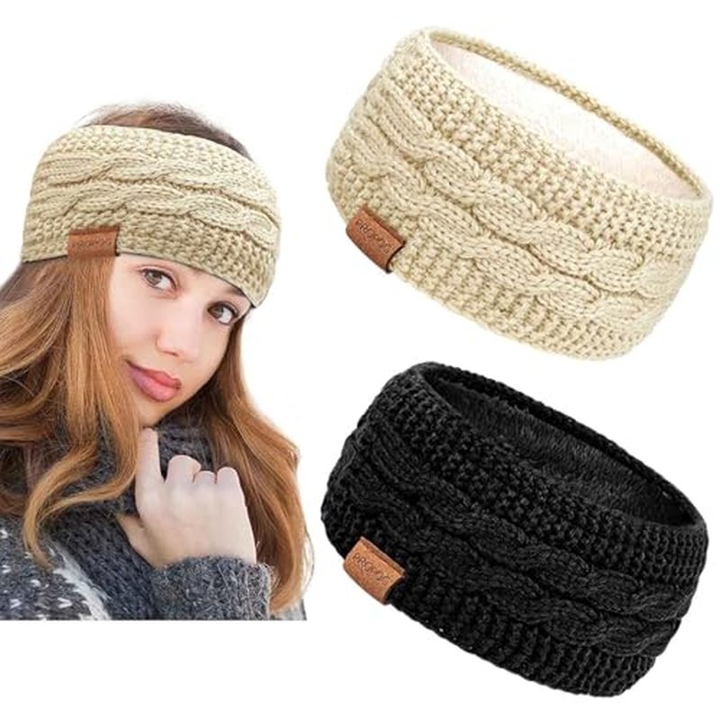 Ear Warmer Headbands for Women 2 Pack Thick Ear Muffs for Winter Women Fleece Head bands Ear Covers for Cold Weather Soft Stretch Head Wraps Accessories as a Gift for Christmas Other Occasions