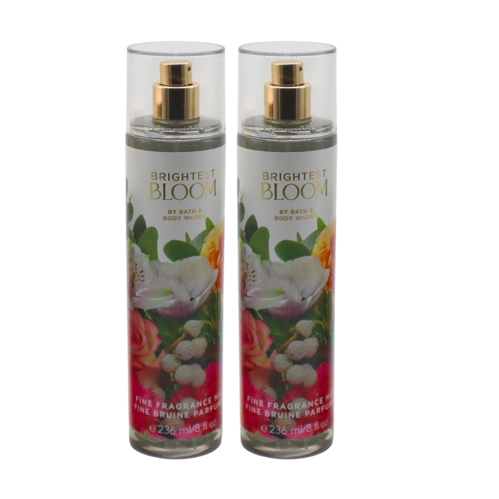 Bath & Body Works BRIGHTEST BLOOM Fine Fragrance Mist 2-piece Gift Set with a Red Bow for Holidays - 8 fl oz each