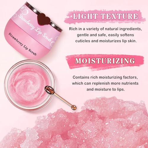 4PCS Lip Scrub and Mask Set,Strawberry and Honey Pot Lip Balm,Reduces Lip Lines Lip Exfoliator Scrub and Moisturizer,Repair Beebalm Lip Balm and Lip Scrub Set,Lip Mask Overnight