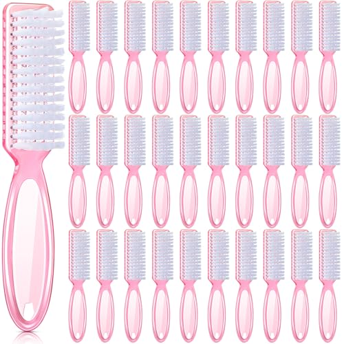 Patelai 30 Pcs Nail Scrubber Brushes Bulk Handle Grip Manicure Brushes for Cleaning Fingernails Pedicure Cleaning Brush for Toes and Fingernail Cleaning(Clear Pink)