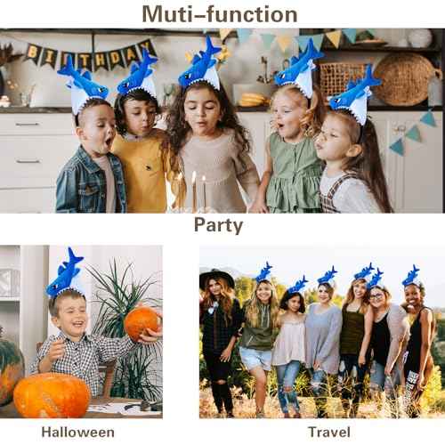 Beviliu Shark Headbands Blue, Animal Ears Shark Fin Headband for Adults Halloween Cosplay, Shark Fin Costume Hat Accessories for Shark Sea Ocean Party Birthday, 4 Pack