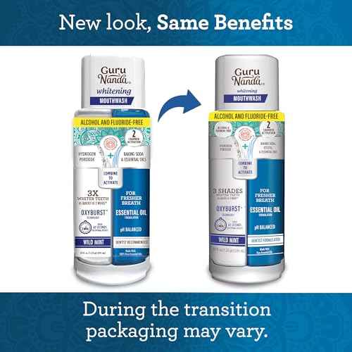 GuruNanda Teeth Whitening Dual Barrel Oxyburst Mouthwash - Alcohol & Fluoride Free, Hydrogen Peroxide to Promote Whiter Teeth - Wild Mint - 20 Fl Oz