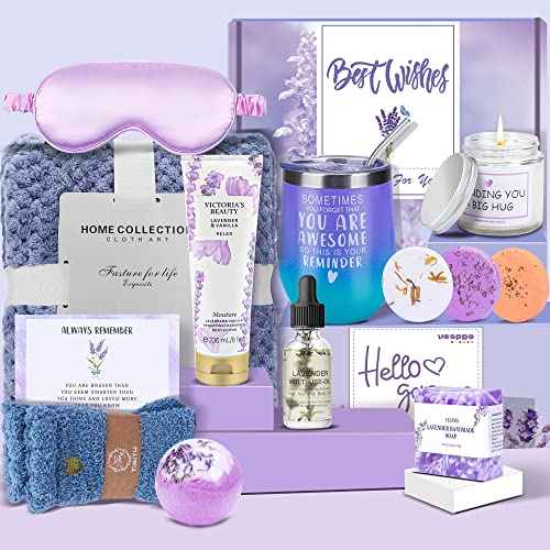 Spa Gift Baskets for Women - Spring Bath and Body Works Set, Relaxing Sympathy Box for Mom, Sister, Wife, Lover